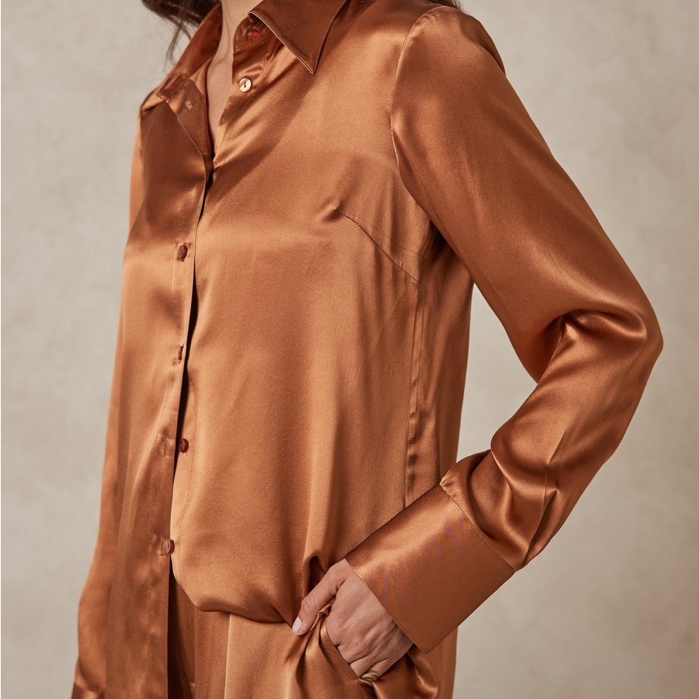 Silk Long Sleeve Shirt in Copper